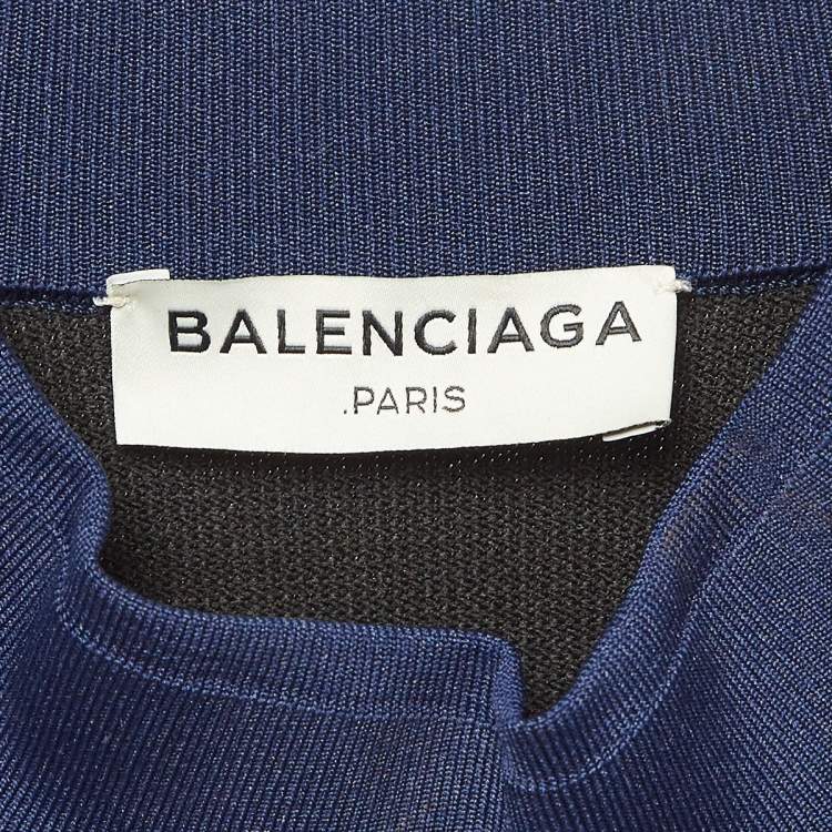 Pre Owned Balenciaga Black/Blue Textured Knit Mini Dress S