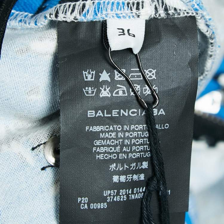Pre Owned Balenciaga Blue Printed Denim Skinny Jeans S Waist 30"