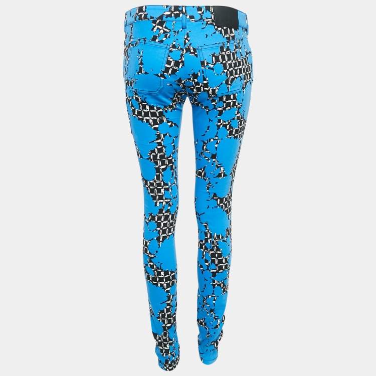 Pre Owned Balenciaga Blue Printed Denim Skinny Jeans S Waist 30"