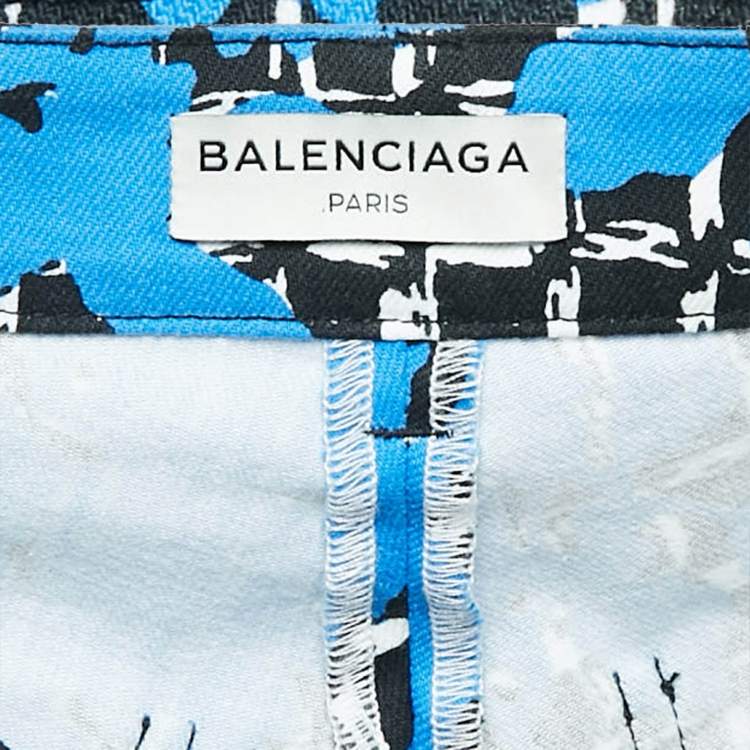 Pre Owned Balenciaga Blue Printed Denim Skinny Jeans S Waist 30"