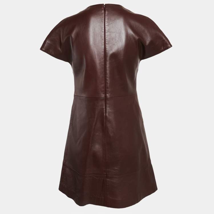 Pre Owned Balenciaga Burgundy Leather Mini Dress M