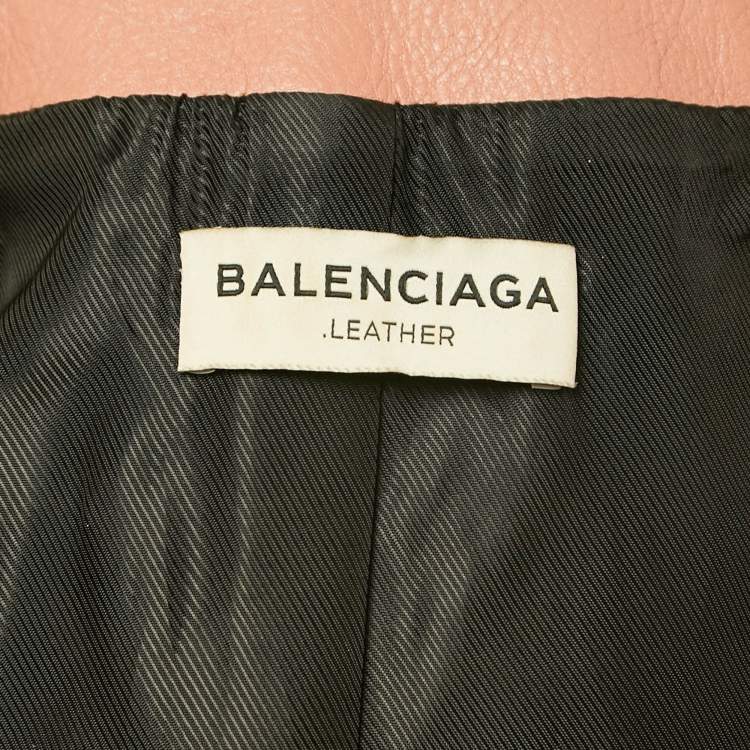 Pre Owned Balenciaga Pink Leather Zipper Detail Rider Jacket M