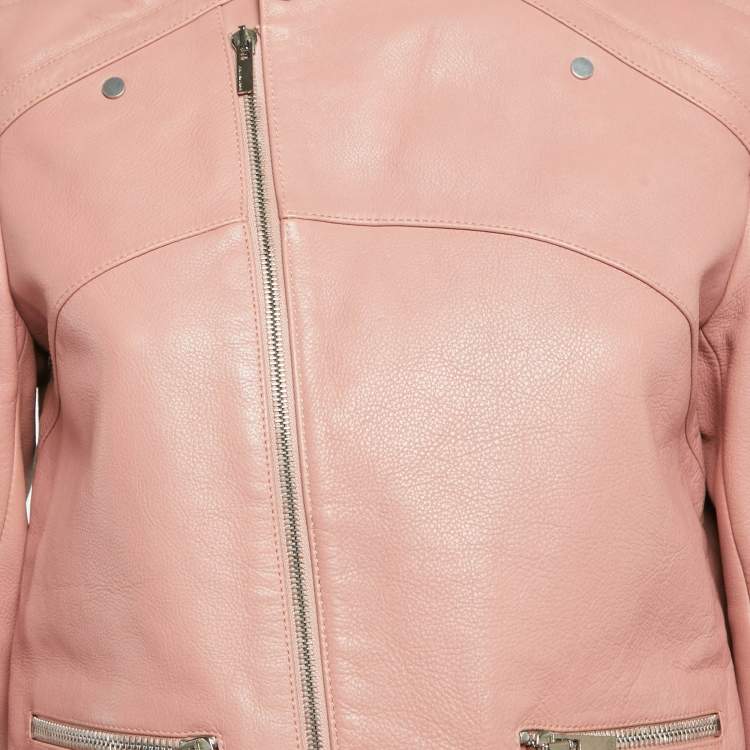 Pre Owned Balenciaga Pink Leather Zipper Detail Rider Jacket M
