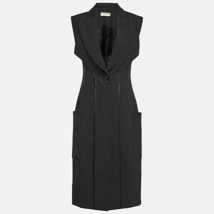 Pre Owned Balenciaga Black Wool Blend Sleeveless Coat S