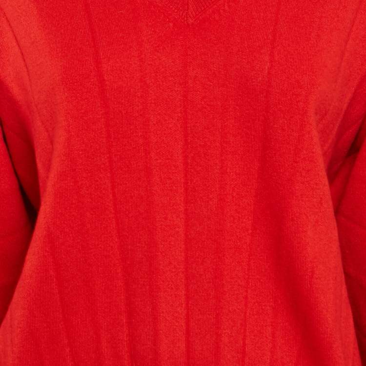 Pre Owned Balenciaga Red Pleated Effect Virgin Wool Sweater M