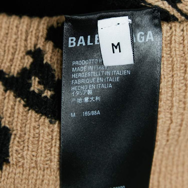Pre Owned Balenciaga Caramel Brown Allover Logo Wool Oversized Sweater M