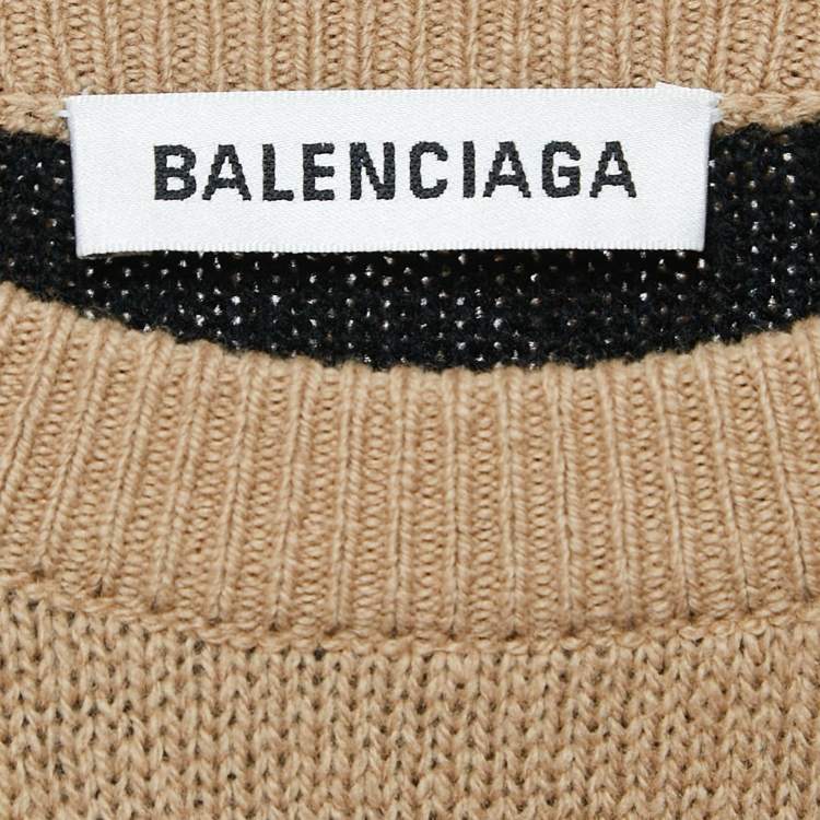 Pre Owned Balenciaga Caramel Brown Allover Logo Wool Oversized Sweater M