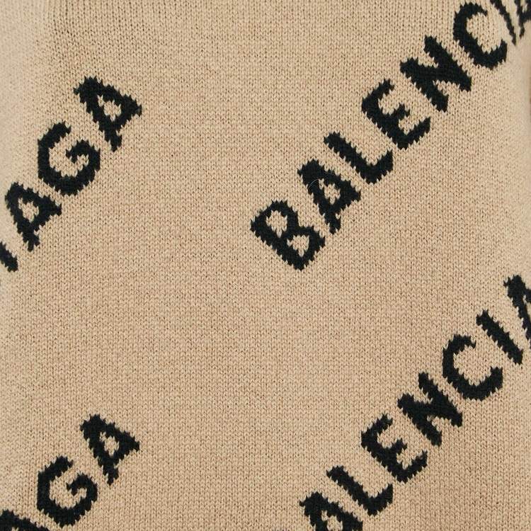 Pre Owned Balenciaga Caramel Brown Allover Logo Wool Oversized Sweater M