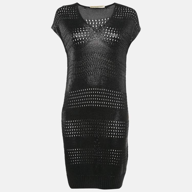 Pre Owned Balenciaga Black Glossy Knit Sleeveless Mini Dress M