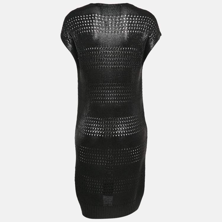 Pre Owned Balenciaga Black Glossy Knit Sleeveless Mini Dress M