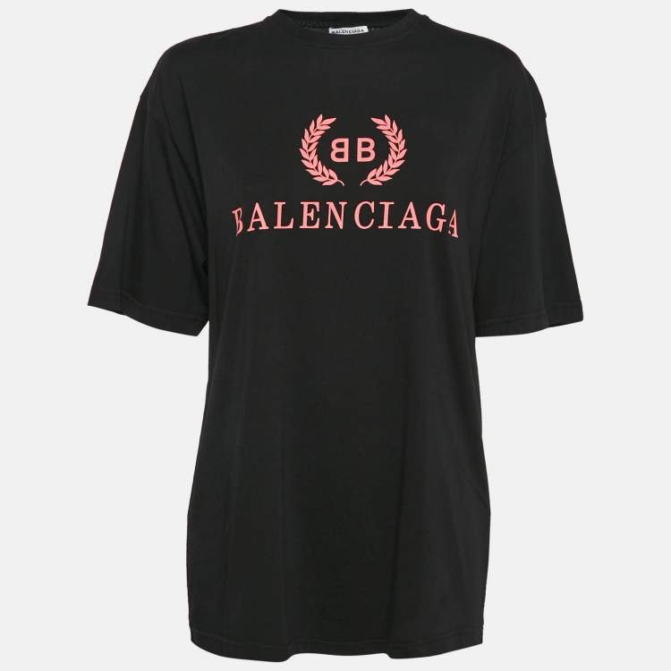 Pre Owned Balenciaga Black Logo Print Cotton Jersey Oversized T-Shirt XS