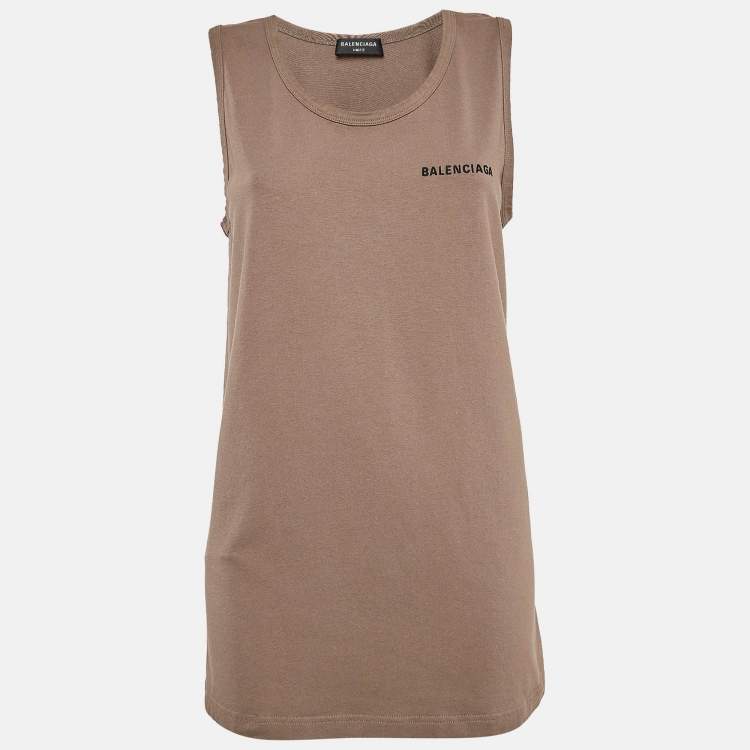 Balenciaga Brown Logo Embroidered Jersey Sleeveless T Shirt XXS Balenciaga The Luxury Closet