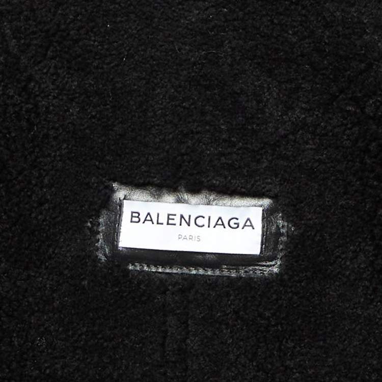 Pre Owned Balenciaga Black Leather and Shearling Oversized Jacket L