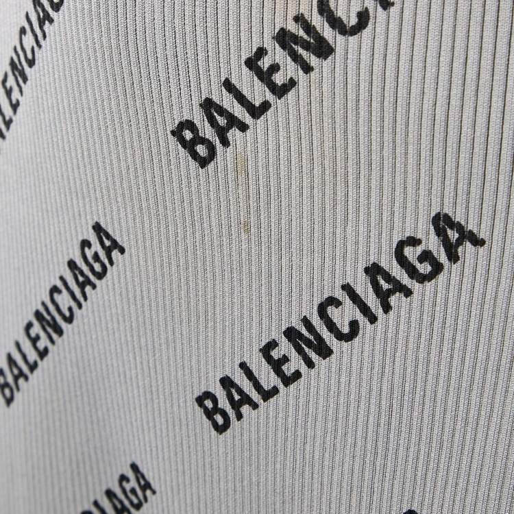 Pre Owned Balenciaga Allover Logo Rib Knit Wrap Midi Dress S