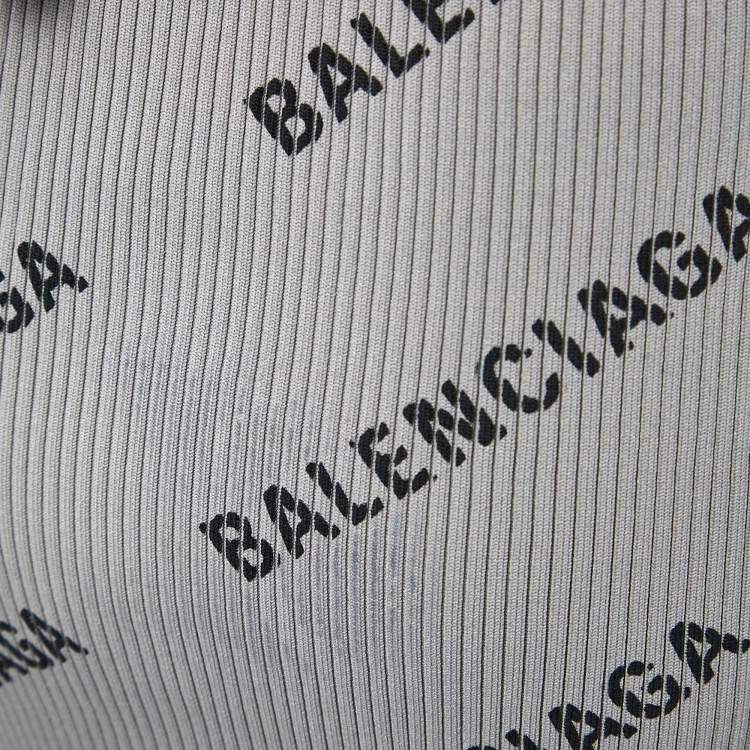 Pre Owned Balenciaga Allover Logo Rib Knit Wrap Midi Dress S