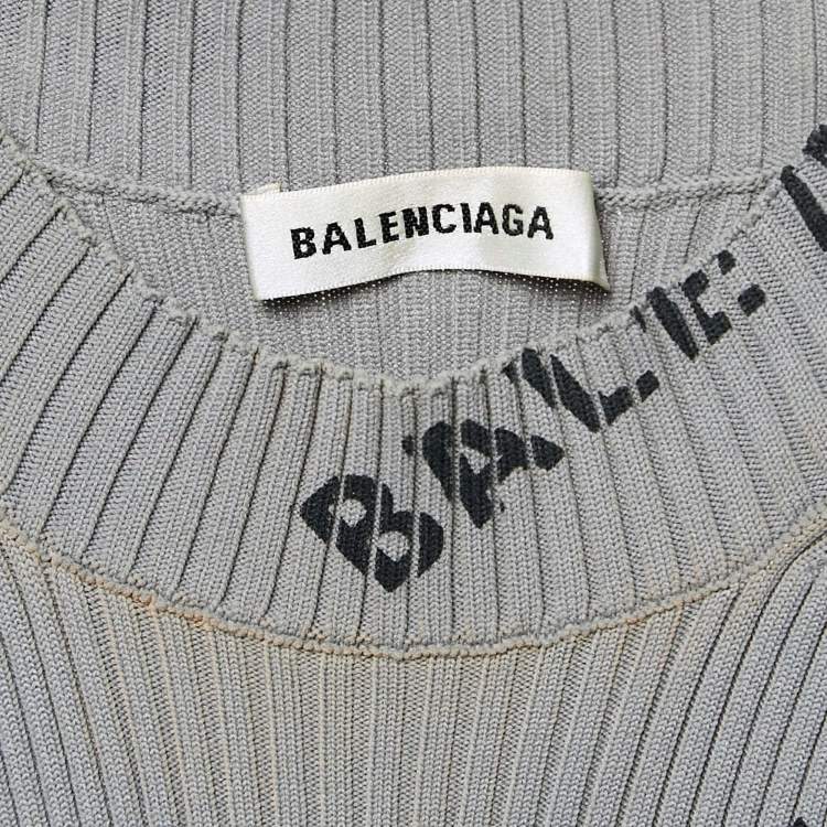 Pre Owned Balenciaga Allover Logo Rib Knit Wrap Midi Dress S
