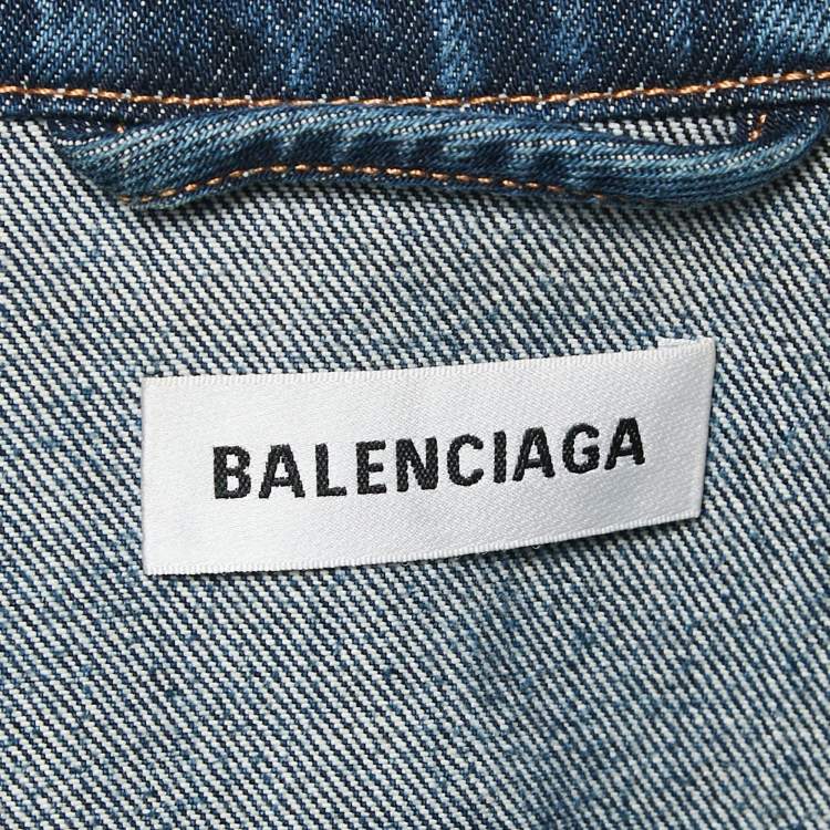 Pre Owned Balenciaga Blue Logo Embroidery Denim Oversized Jacket S