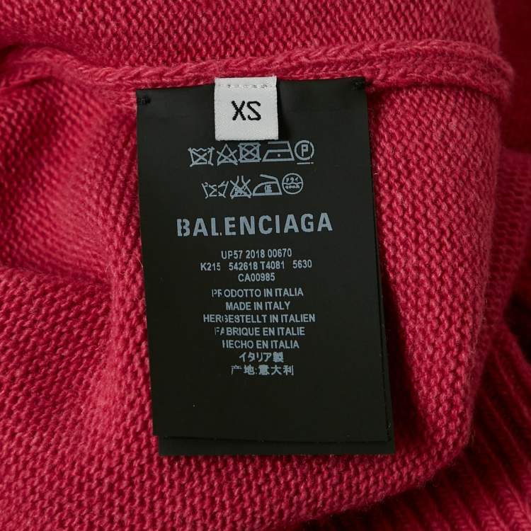 Pre Owned Balenciaga Pink Logo Embroidered Wool Rib Knit Turtleneck Sweater XS