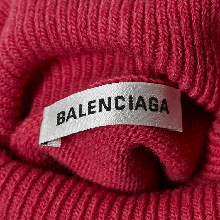 Pre Owned Balenciaga Pink Logo Embroidered Wool Rib Knit Turtleneck Sweater XS