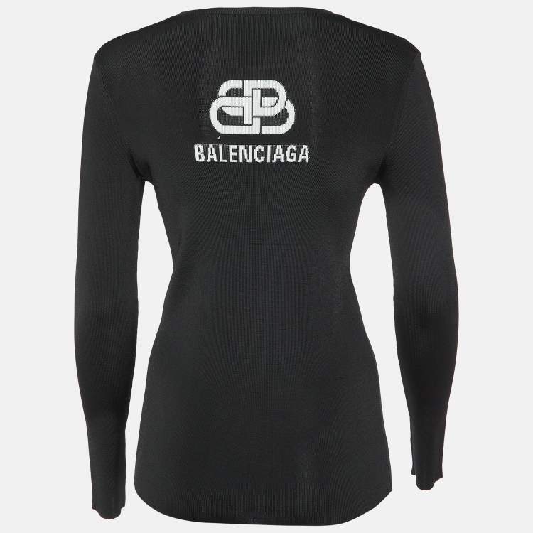 Pre Owned Balenciaga Black Jersey Logo Detail Crew Neck Sweater L