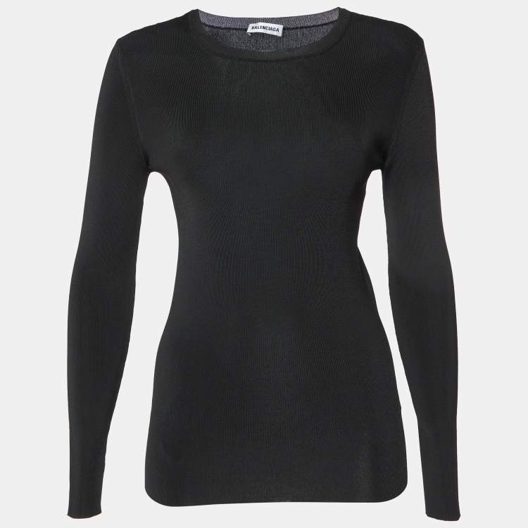Pre Owned Balenciaga Black Jersey Logo Detail Crew Neck Sweater L