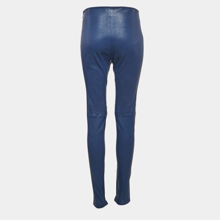 Pre Owned Balenciaga Blue Genuine Leather Skinny Fit Pants L 