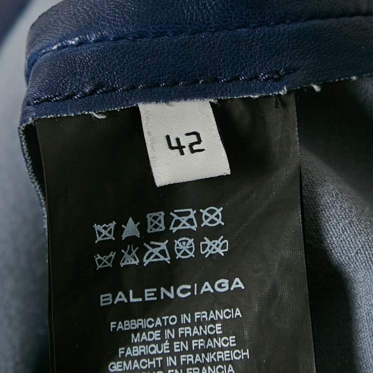 Pre Owned Balenciaga Blue Genuine Leather Skinny Fit Pants L 
