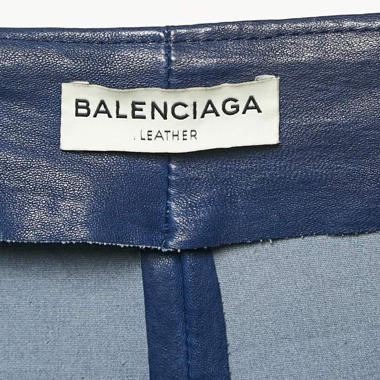 Pre Owned Balenciaga Blue Genuine Leather Skinny Fit Pants L 