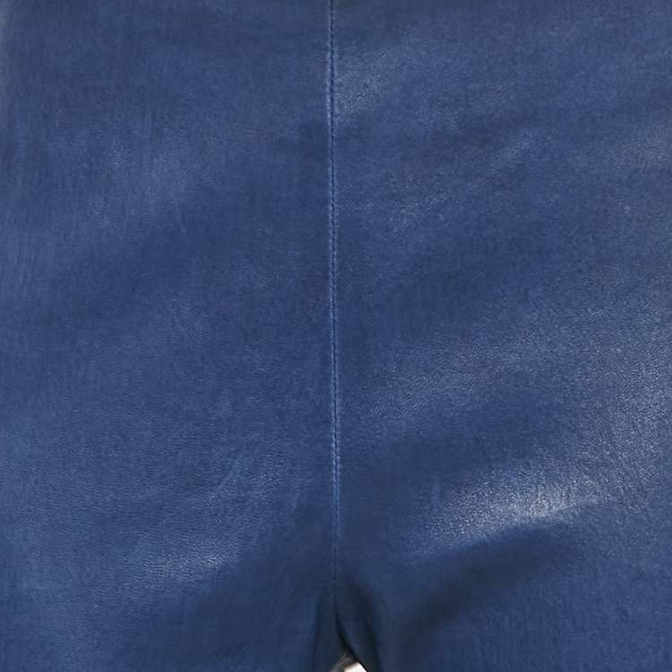 Pre Owned Balenciaga Blue Genuine Leather Skinny Fit Pants L 