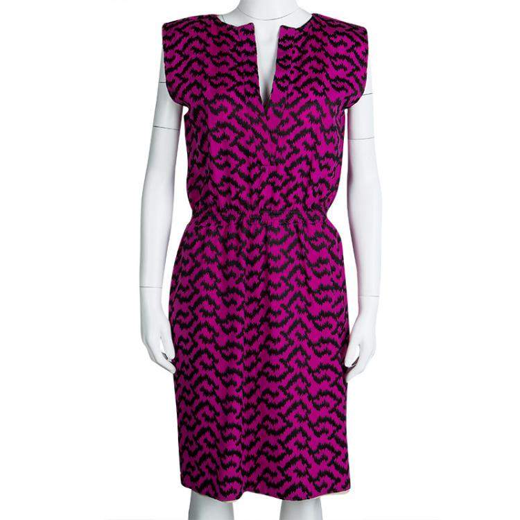 Pre Owned Balenciaga Pink Contrast Embroidered Elasticized Waist Sleeveless Dress M