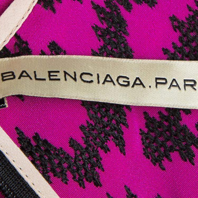 Pre Owned Balenciaga Pink Contrast Embroidered Elasticized Waist Sleeveless Dress M