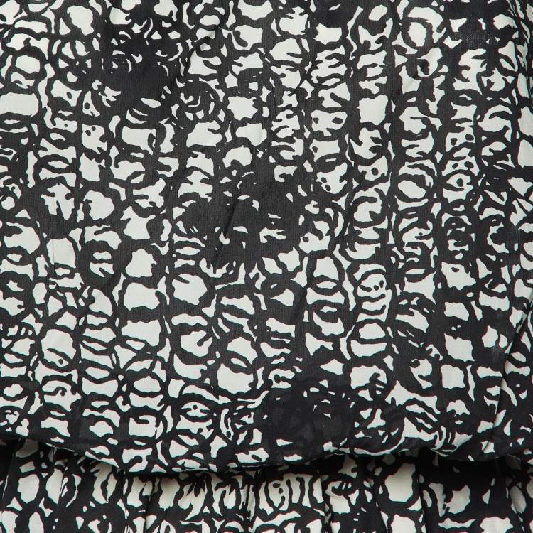 Pre Owned Balenciaga Black/White Abstract Print Silk Mini Dress S
