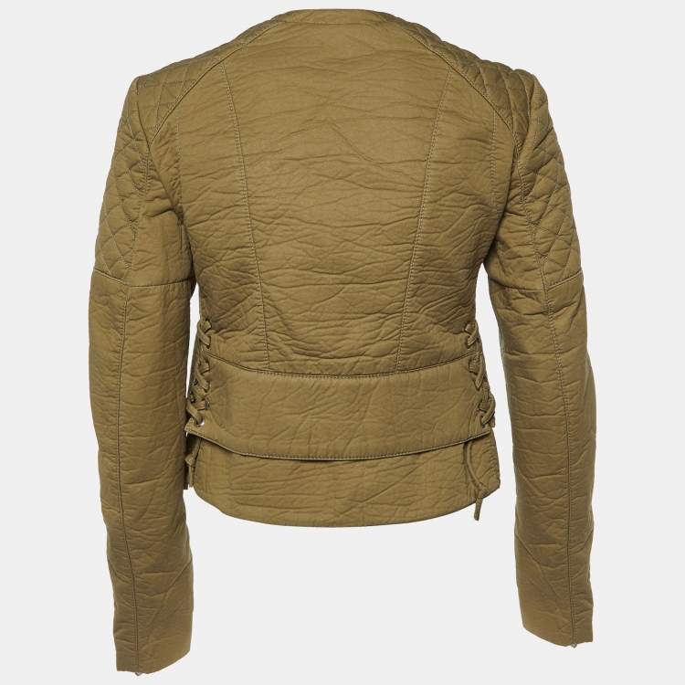 Pre Owned Balenciaga Green Cotton Blend Quilt Detail Biker Jacket S
