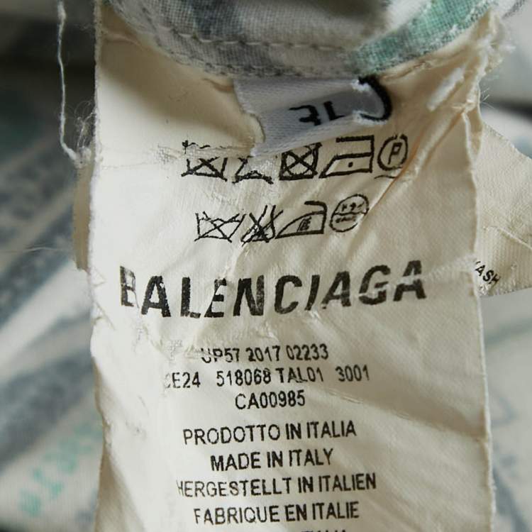 Pre Owned Balenciaga Green USD Print Cotton Blend Oversized Shirt S
