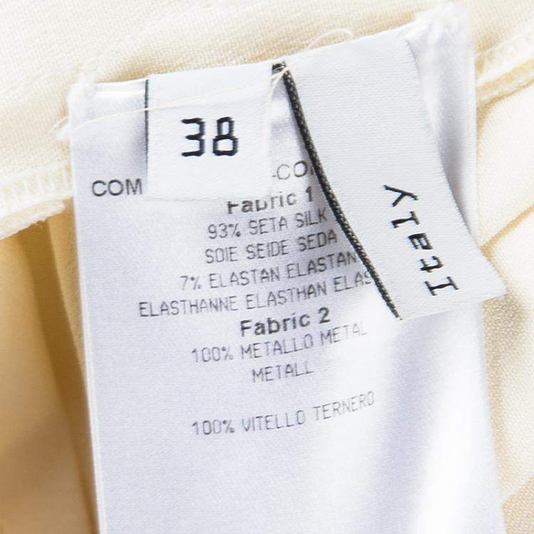 Pre Owned Balenciaga Cream Silk Contrast Embellished Belt Detail Pleated Skirt M