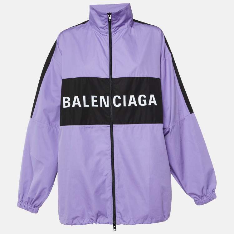Pre Owned Balenciaga Purple Logo Embroidered Cotton Oversized Jacket S