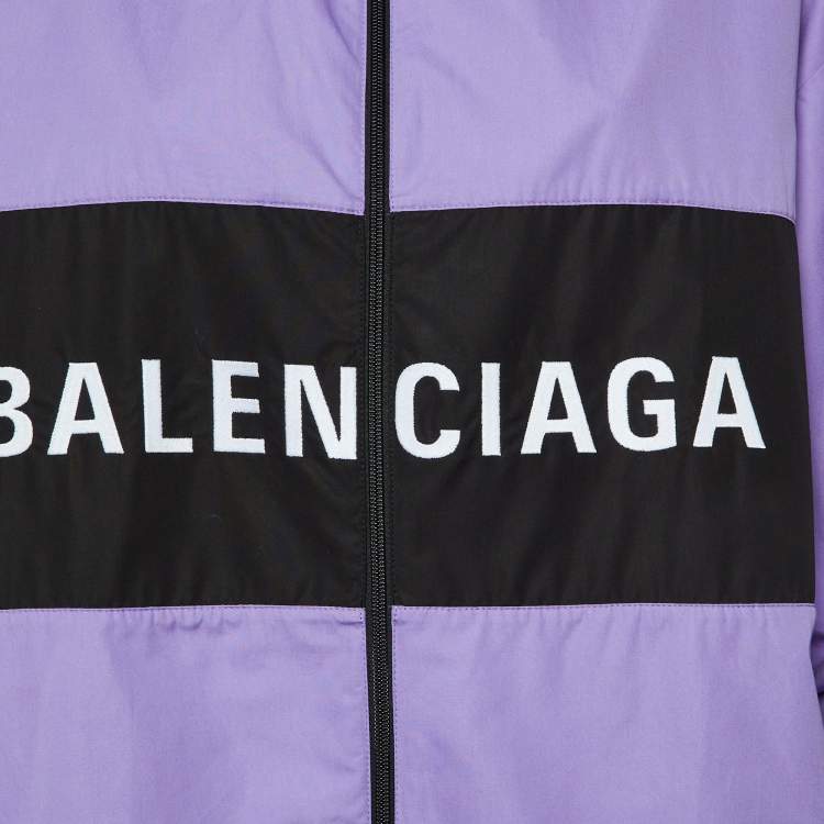 Pre Owned Balenciaga Purple Logo Embroidered Cotton Oversized Jacket S