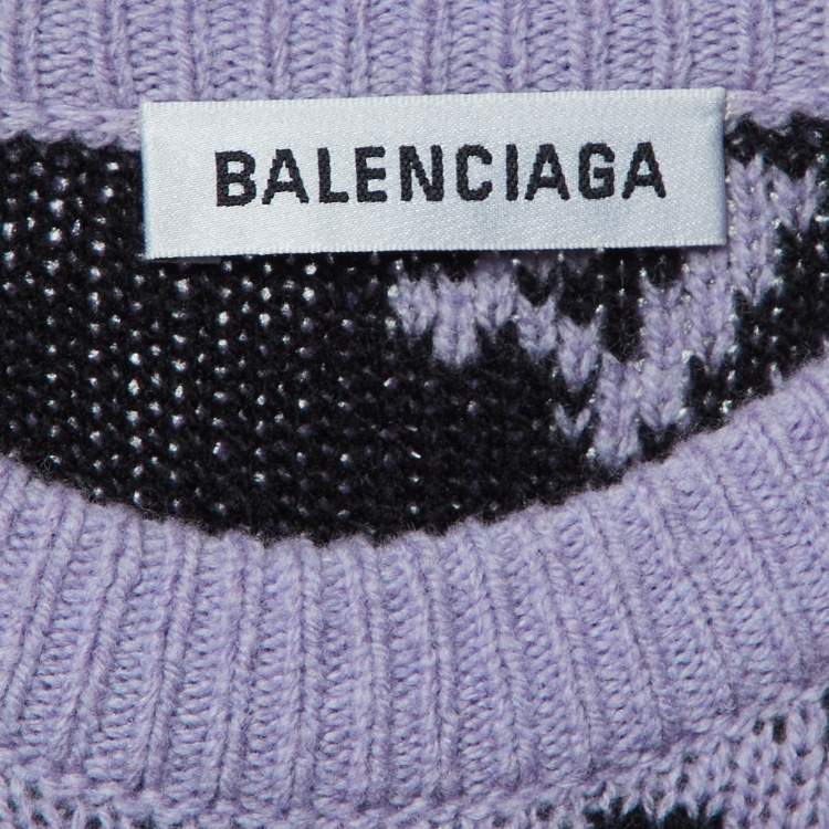 Pre Owned Balenciaga Purple Logo Wool Knit Oversized Sweater S