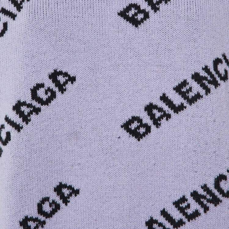 Pre Owned Balenciaga Purple Logo Wool Knit Oversized Sweater S