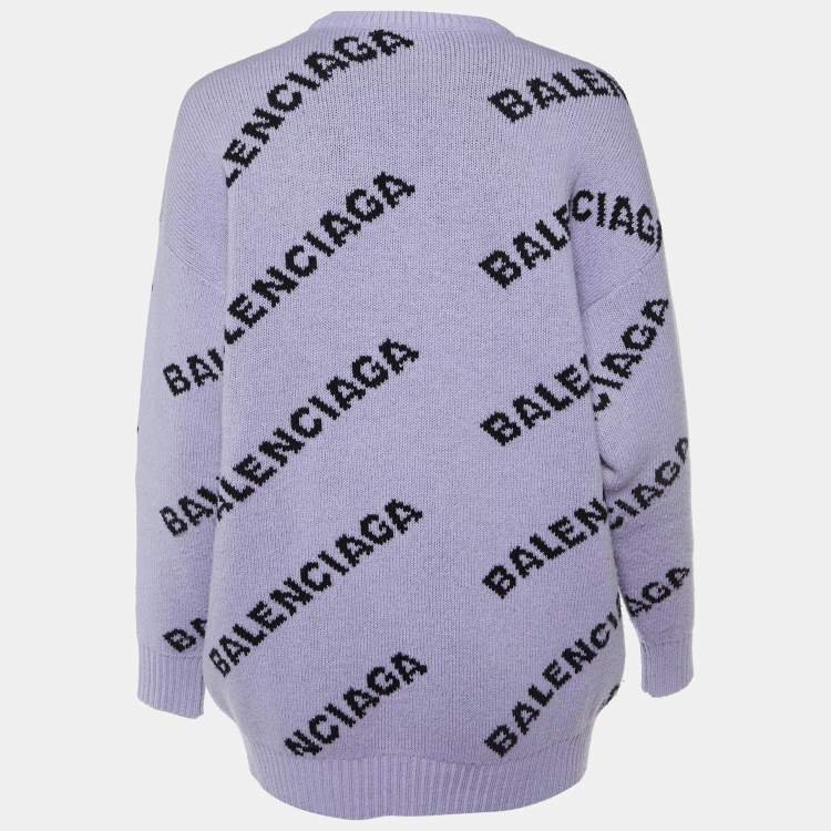 Pre Owned Balenciaga Purple Logo Wool Knit Oversized Sweater S