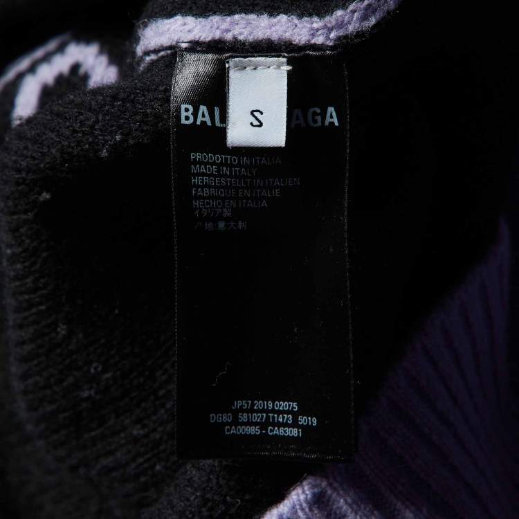 Pre Owned Balenciaga Purple Logo Wool Knit Oversized Sweater S