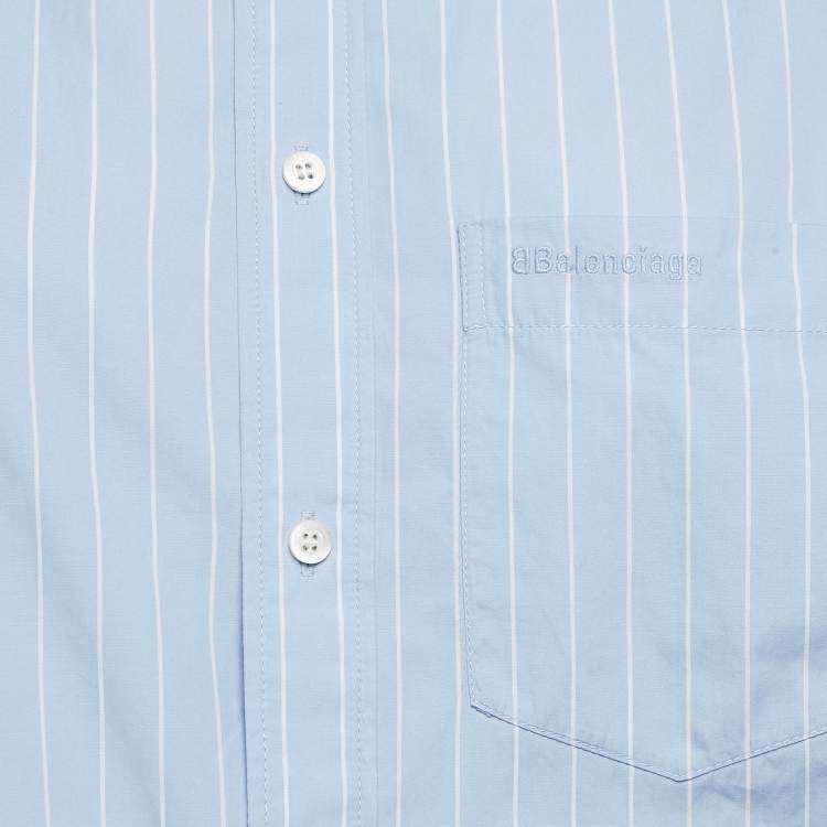Pre Owned Balenciaga Blue Stripe Cotton Blend Asymmetric Oversized Shirt S