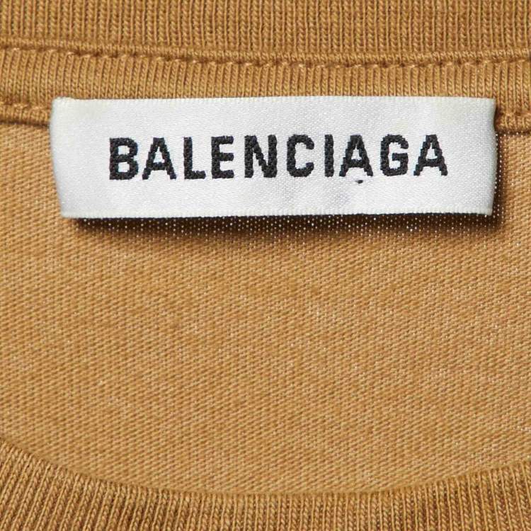 Pre Owned Balenciaga Beige Logo Print Cotton Crew Neck T-Shirt S