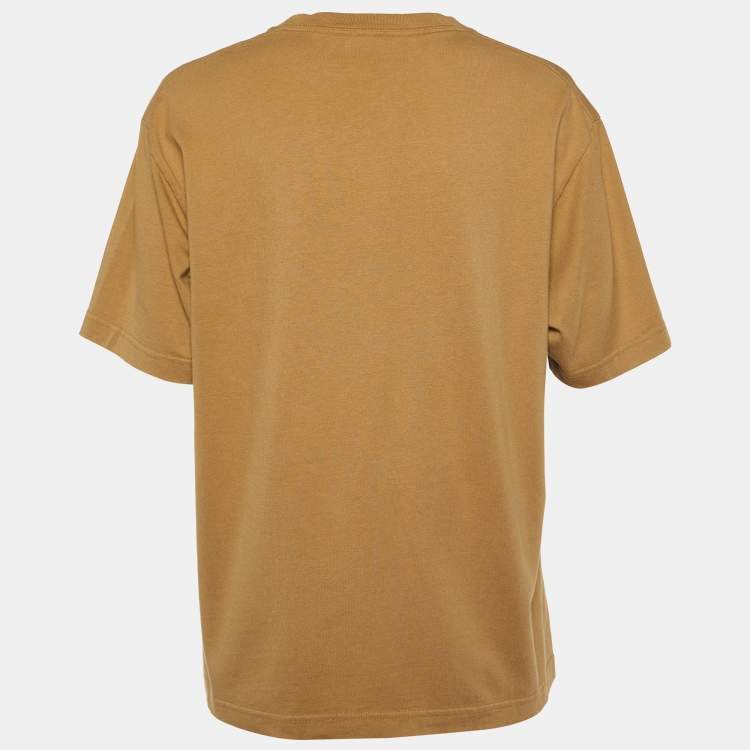 Pre Owned Balenciaga Beige Logo Print Cotton Crew Neck T-Shirt S