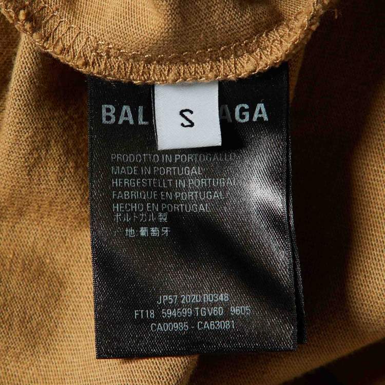 Pre Owned Balenciaga Beige Logo Print Cotton Crew Neck T-Shirt S