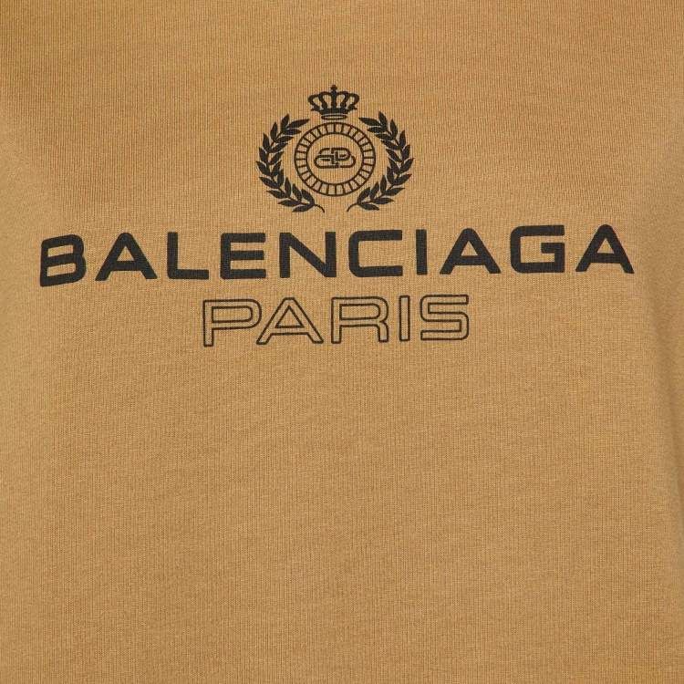 Pre Owned Balenciaga Beige Logo Print Cotton Crew Neck T-Shirt S