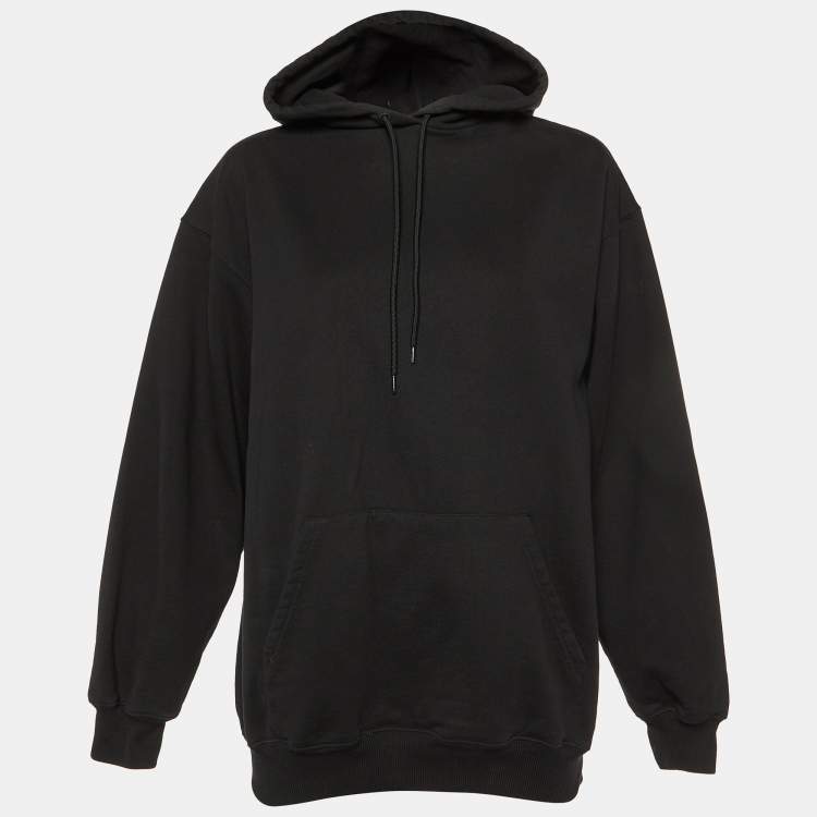Pre Owned Balenciaga Black Logo Print Cotton Hooded Sweatshirt S