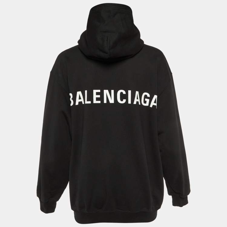 Pre Owned Balenciaga Black Logo Print Cotton Hooded Sweatshirt S