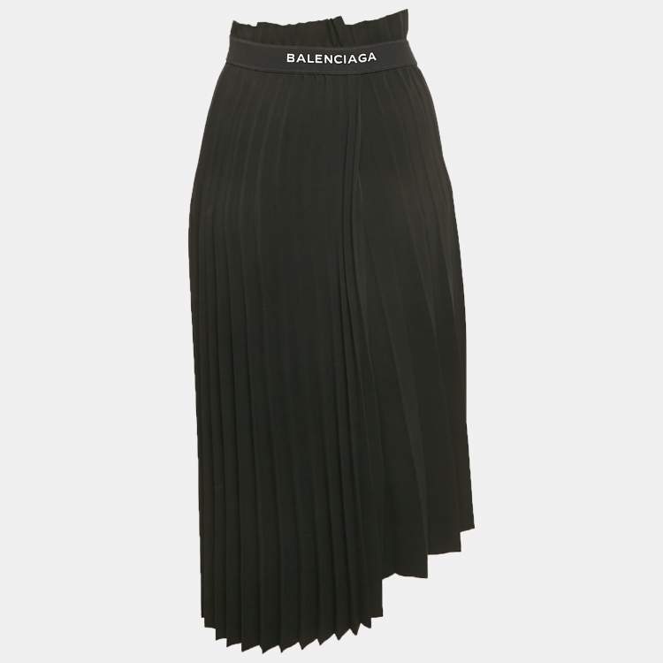 Pre Owned Balenciaga Black Plisse Raw Edge Faux Wrap Midi Skirt S