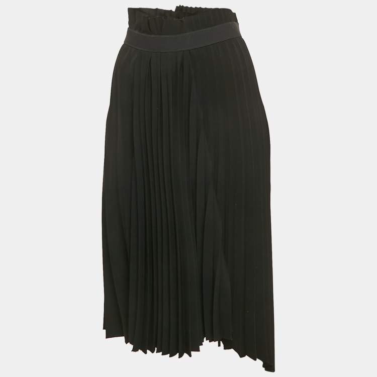 Pre Owned Balenciaga Black Plisse Raw Edge Faux Wrap Midi Skirt S